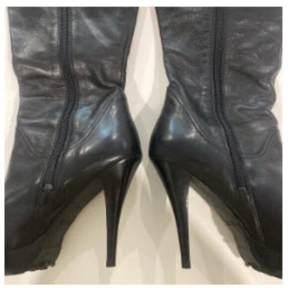 Guess Hearne Black Leather Knee-High Stiletto Boots Size 7.5 calf panel - Picture 11 of 16